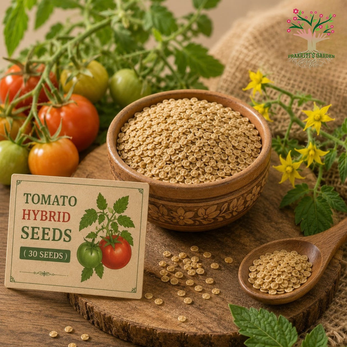 Tomato hybrid seeds with fresh tomatoes